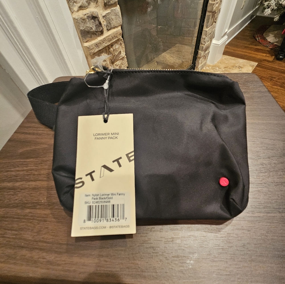 STATE Lorimer Mini Fanny Pack Black Gold Belt Bag NWT
